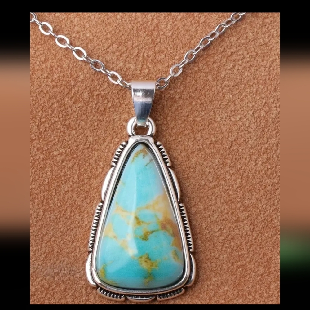 Boho Simulated Turquoise Pendant necklace Tarnish resistant